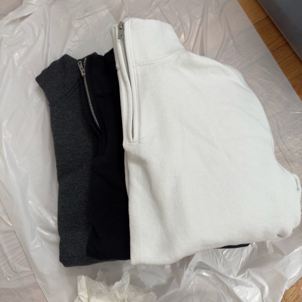 Bundle of 3 quarter zip sweatshirts - black, white and dark grey